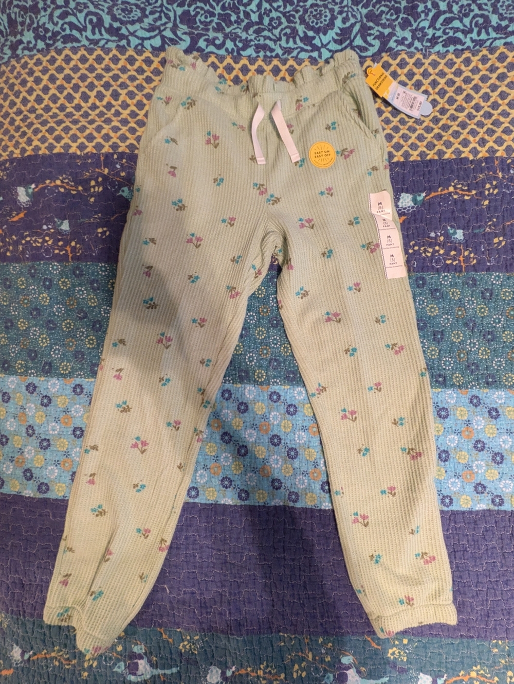 NWT Size 8 Girls Floral Green Drawstring Pants